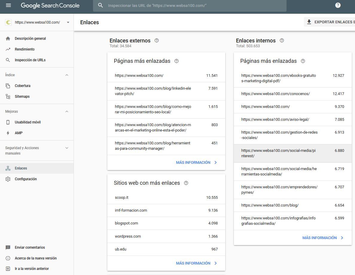 Google Search Console informe de enlaces